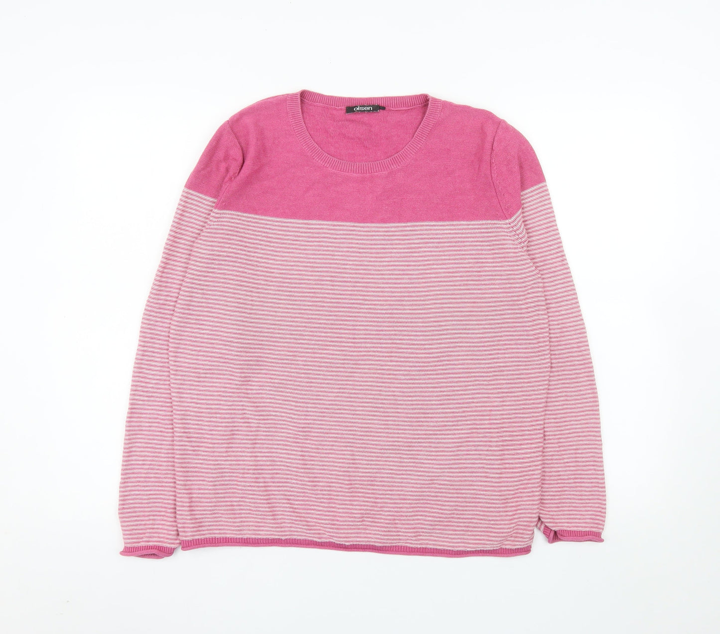 Olsen Womens Pink Striped Cotton Acrylic Crew Neck Jumper Size 16