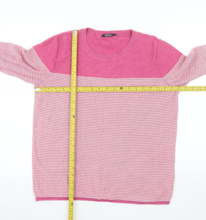 Olsen Womens Pink Striped Cotton Acrylic Crew Neck Jumper Size 16