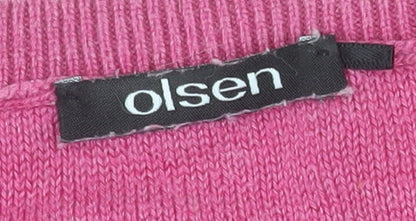 Olsen Womens Pink Striped Cotton Acrylic Crew Neck Jumper Size 16