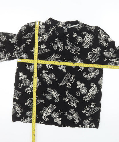 Marks and Spencer Women's Black Paisley Long Sleeve Viscose Blouse Size 8