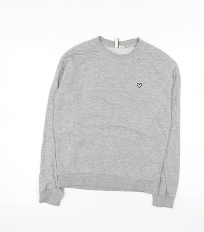 H&M Women Grey XS Pullover Sweatshirt Basic Crew Neck