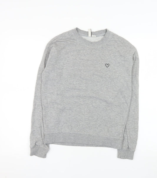 H&M Women Grey XS Pullover Sweatshirt Basic Crew Neck