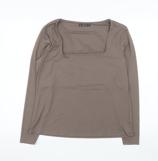 Dunnes Women Brown XL Basic Long Sleeve Square Neck Top