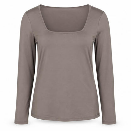 Dunnes Women Brown XL Basic Long Sleeve Square Neck Top