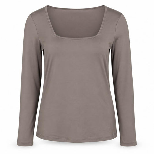 Front view of Dunnes Women Brown XL Basic Long Sleeve Square Neck Top