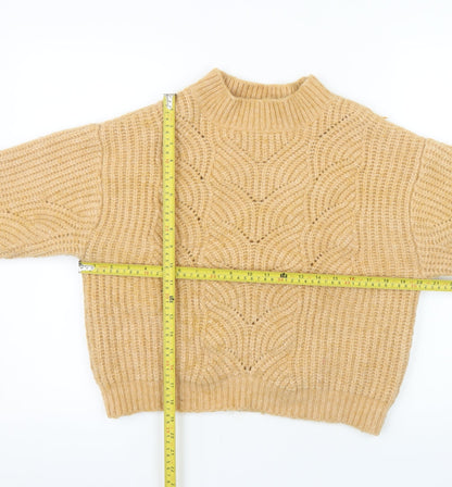 MNG Women Beige Chunky Knit Mock Neck Wool Blend Jumper M