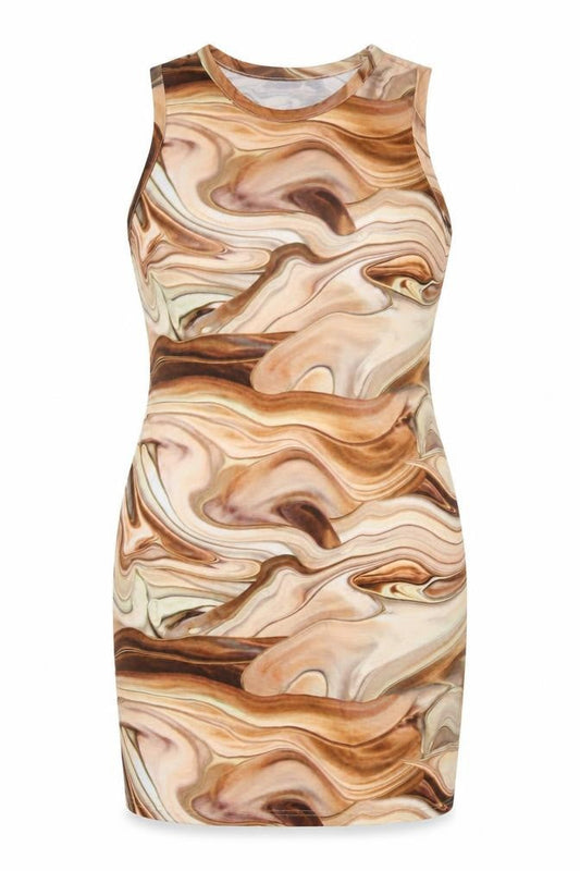 Front view of I Saw It First women’s brown bodycon sleeveless dress, size UK 20