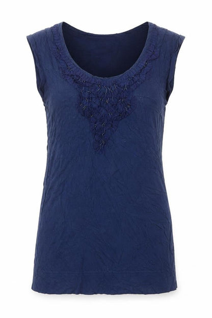 Kaliko Women's Blue Beaded Sleeveless Blouse UK 8 Cotton Blend