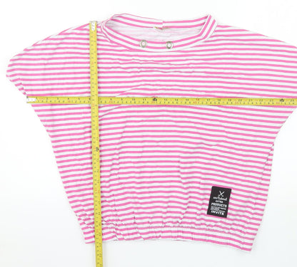 MEGI Collection Women Pink White Striped Jersey T-Shirt L-XL