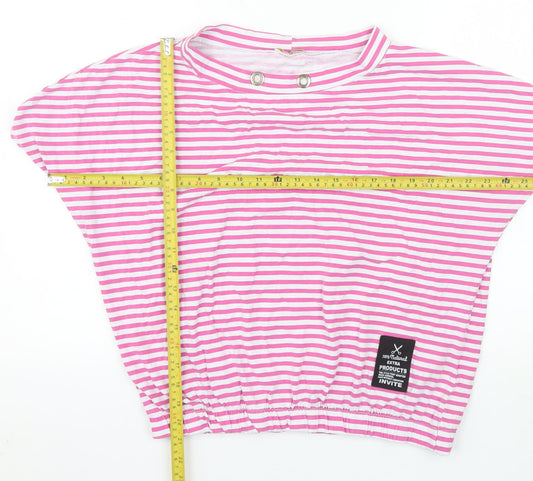 MEGI Collection Women Pink White Striped Jersey T-Shirt L-XL