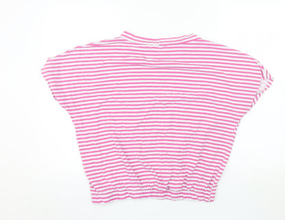 MEGI Collection Women Pink White Striped Jersey T-Shirt L-XL