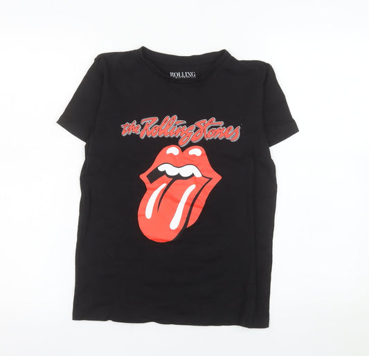 NEXT Girls Black Rolling Stones Graphic Band T-Shirt 10-11 Years