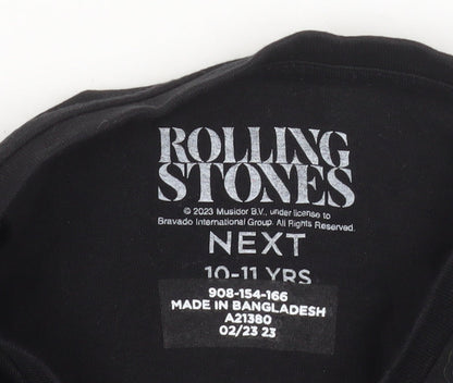 NEXT Girls Black Rolling Stones Graphic Band T-Shirt 10-11 Years