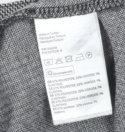 H&M Women Grey Check Shift Dress XS Long Sleeve Boat Neck