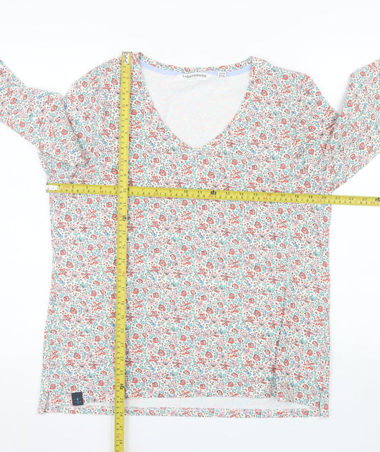 Lighthouse Womens Floral V-Neck Long Sleeve Cotton Top Size 14