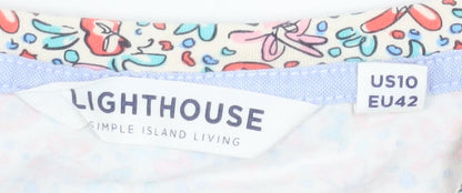 Lighthouse Womens Floral V-Neck Long Sleeve Cotton Top Size 14
