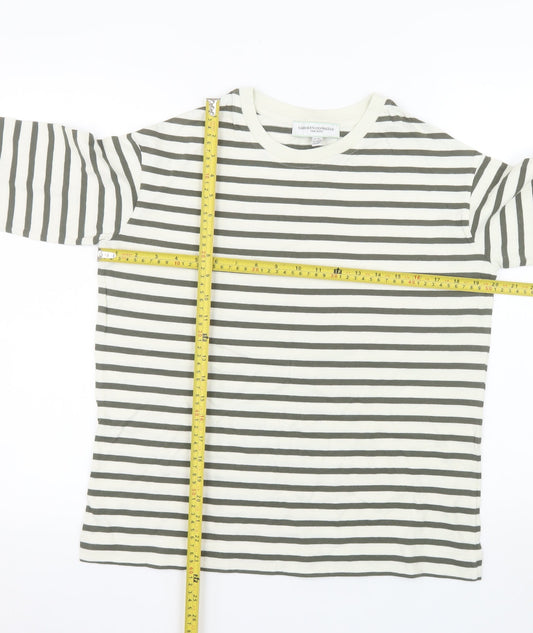 Carolyn Donnelly Women White Striped Long Sleeve Cotton T-Shirt XS