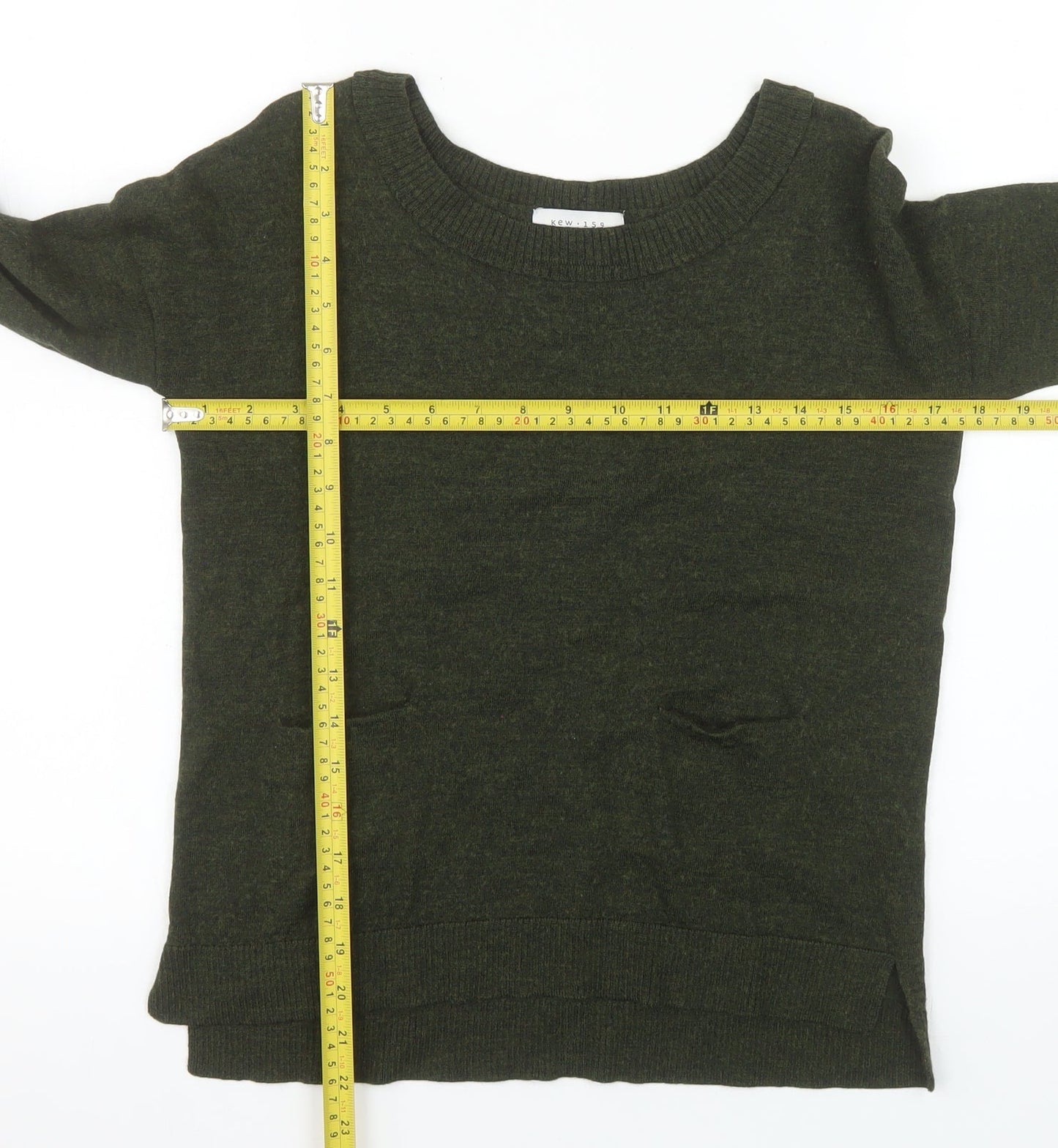 Kew 159 Women’s Green Merino Wool Button Back Crew Neck Jumper M