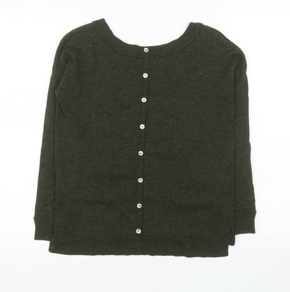 Kew 159 Women’s Green Merino Wool Button Back Crew Neck Jumper M