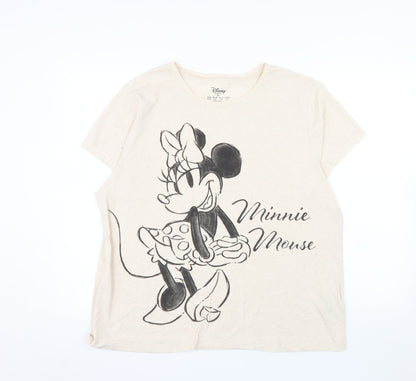 Disney Women Beige Minnie Mouse T-Shirt XL Short Sleeve Cotton Blend