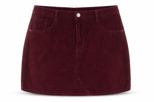 Front view of Denim Co women’s red corduroy a-line skirt uk 14 short casual