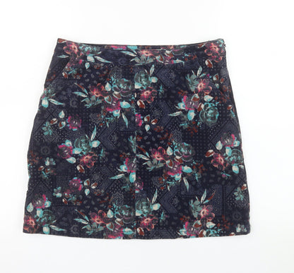 Tu Women’s Blue Floral Corduroy Short Skirt Size 10