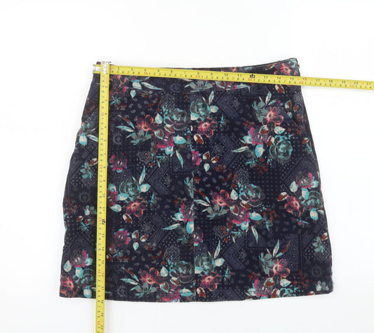 Tu Women’s Blue Floral Corduroy Short Skirt Size 10