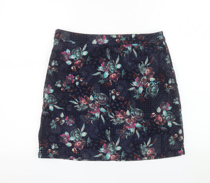 Tu Women’s Blue Floral Corduroy Short Skirt Size 10
