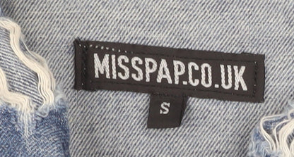 MISSPAP Women Blue Distressed Long Denim Jacket Size S