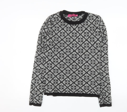 Boohoo Womens Black Geometric Knit Pullover Jumper M/L