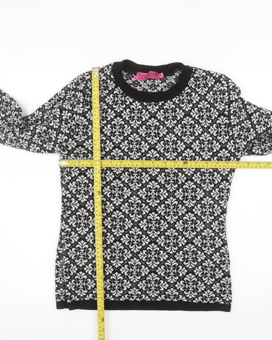 Boohoo Womens Black Geometric Knit Pullover Jumper M/L