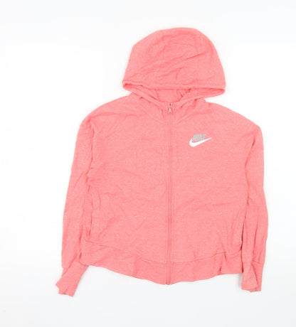 Nike Womens Pink Full Zip Hoodie Jacket Size M Cotton Lightweight