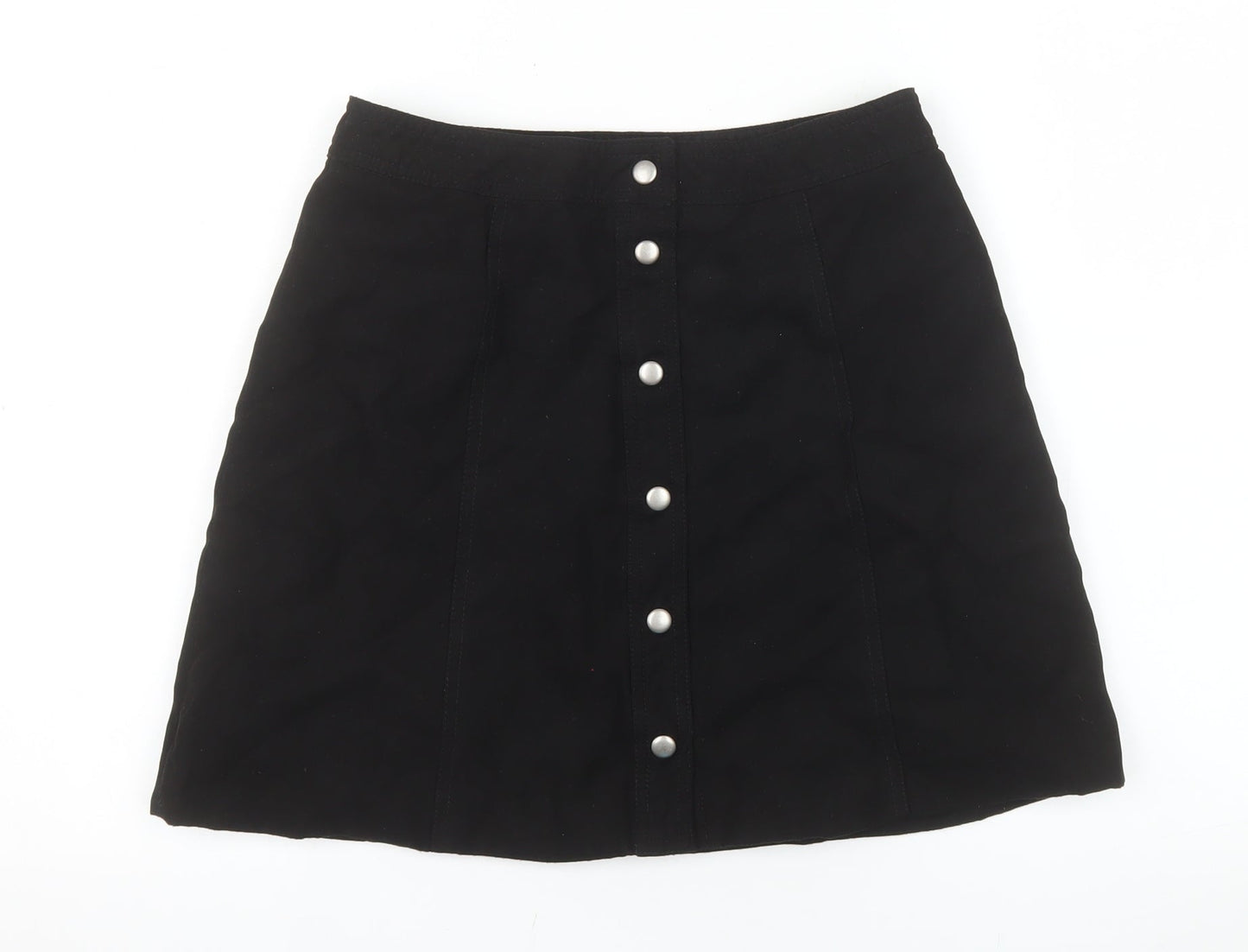 H&M Divided Women's Black A-Line Button Short Skirt UK 12