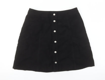 H&M Divided Women's Black A-Line Button Short Skirt UK 12