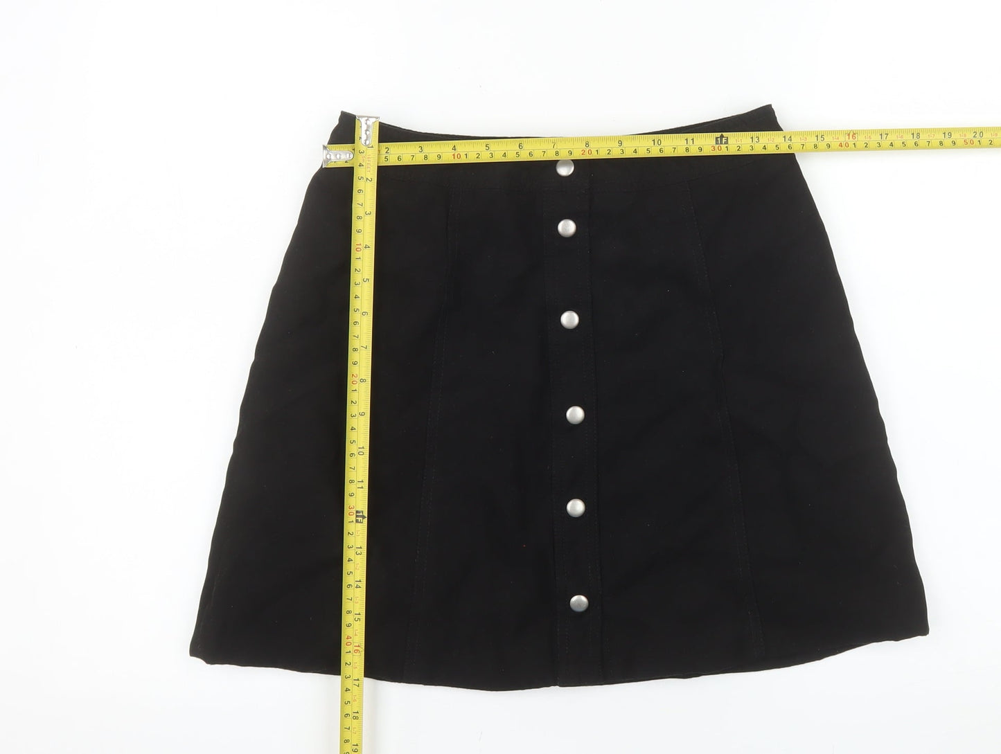 H&M Divided Women's Black A-Line Button Short Skirt UK 12