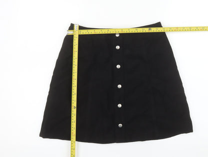 H&M Divided Women's Black A-Line Button Short Skirt UK 12