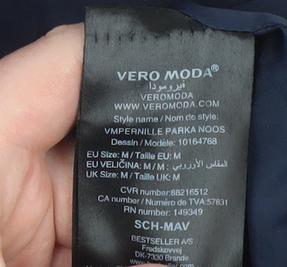 Vero Moda Women's Blue Parka Jacket M Hooded Mid-Length Coat
