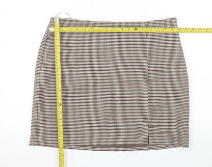 New Look Women Brown Check Pencil Skirt Size 16 Lined Workwear