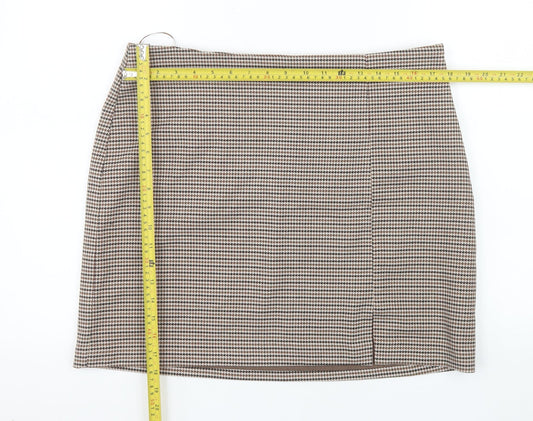 New Look Women Brown Check Pencil Skirt Size 16 Lined Workwear
