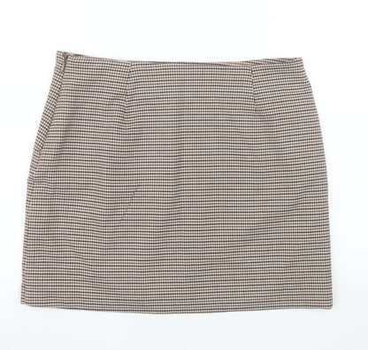 New Look Women Brown Check Pencil Skirt Size 16 Lined Workwear