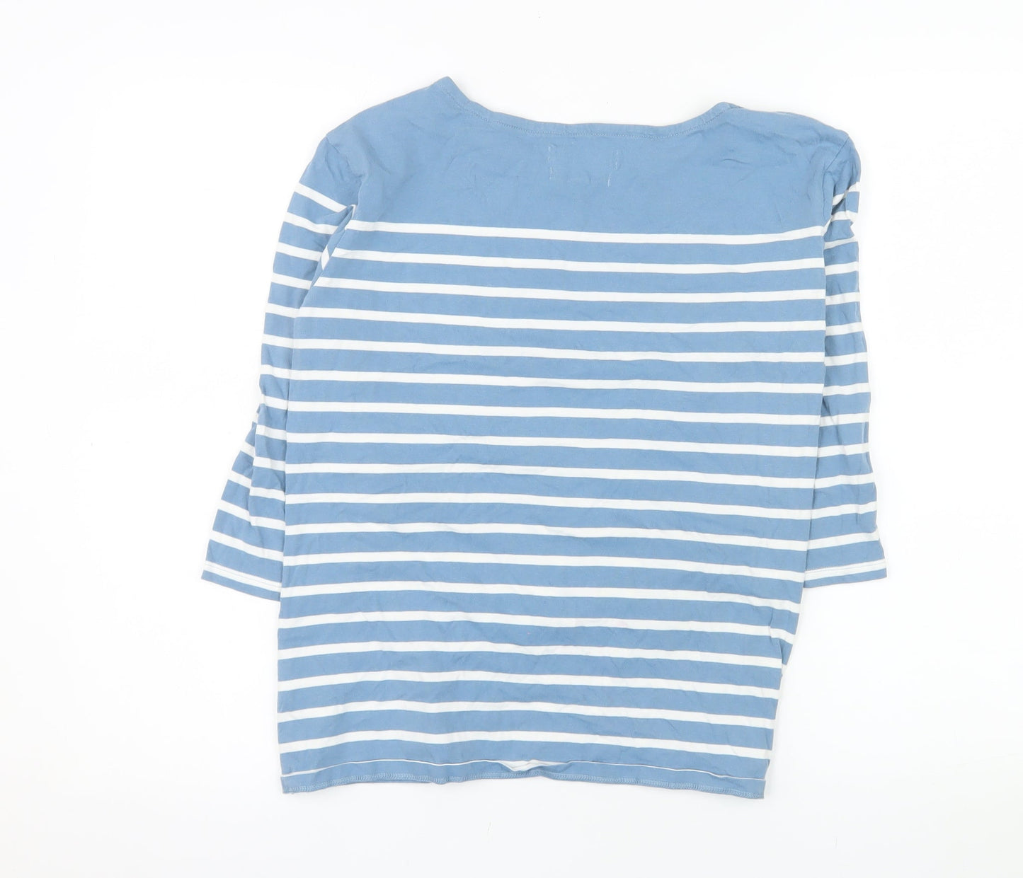 Seasalt Women's Blue Striped Boat Neck 3/4 Sleeve Cotton Sailor Top Size 12