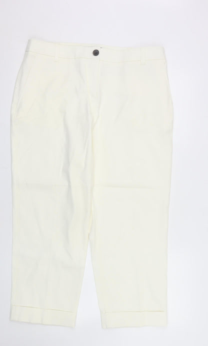 Next Women Ivory Cropped Cotton Trousers Size 16 Regular