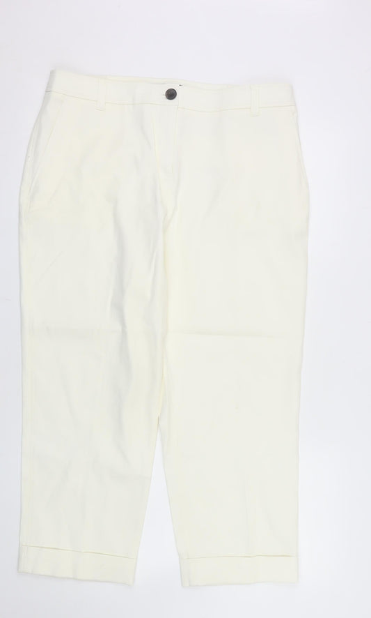 Next Women Ivory Cropped Cotton Trousers Size 16 Regular