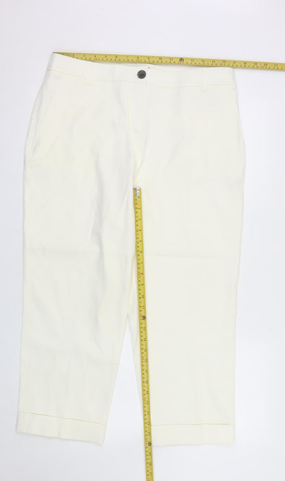 Next Women Ivory Cropped Cotton Trousers Size 16 Regular