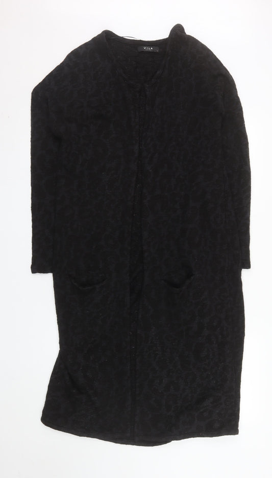 Vila Women’s Black Animal Print Long Coatigan Size L