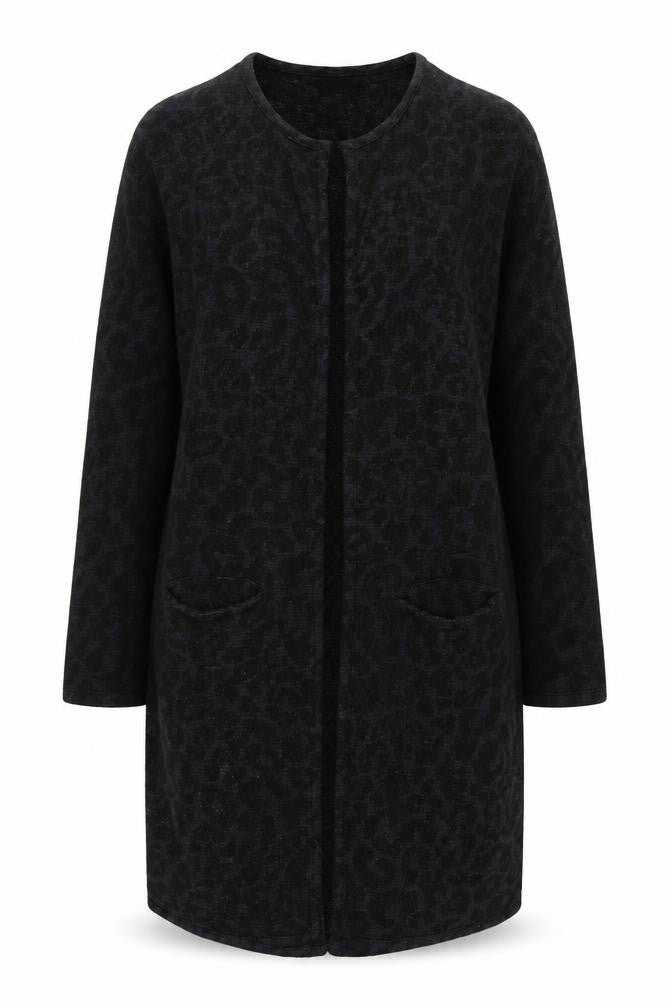 VILA Women’s Black Animal Print Long Coatigan Size L
