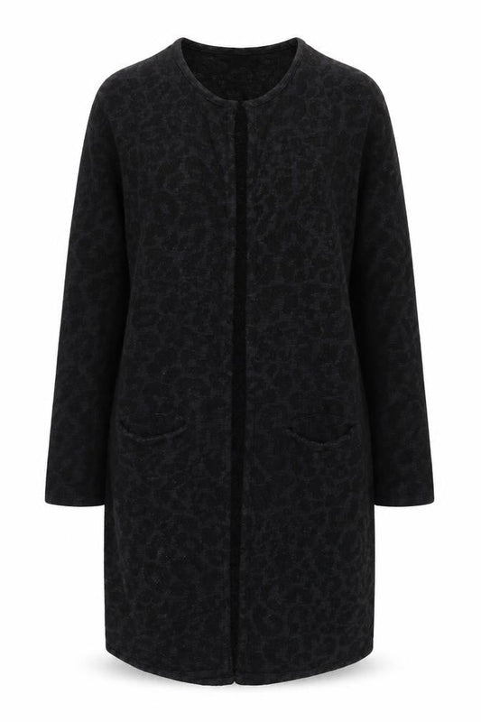 VILA Women’s Black Animal Print Long Coatigan Size L