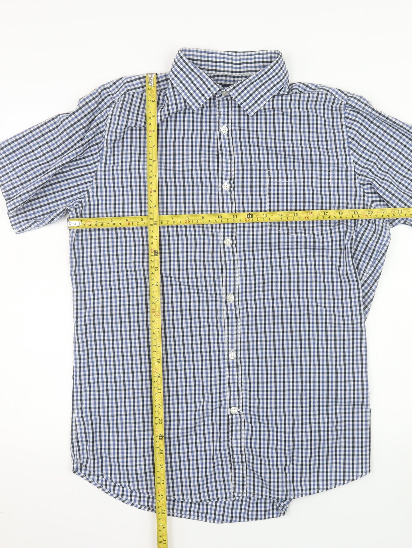 KIABI Men's Blue Check Short Sleeve Regular Fit Button-Up Shirt L