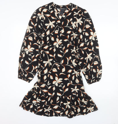 Dunnes Women’s Black Floral Ruffle Shift Dress XS