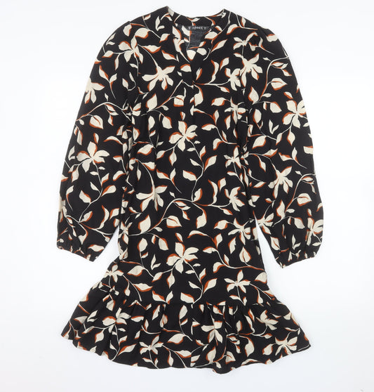 Dunnes Women’s Black Floral Ruffle Shift Dress XS